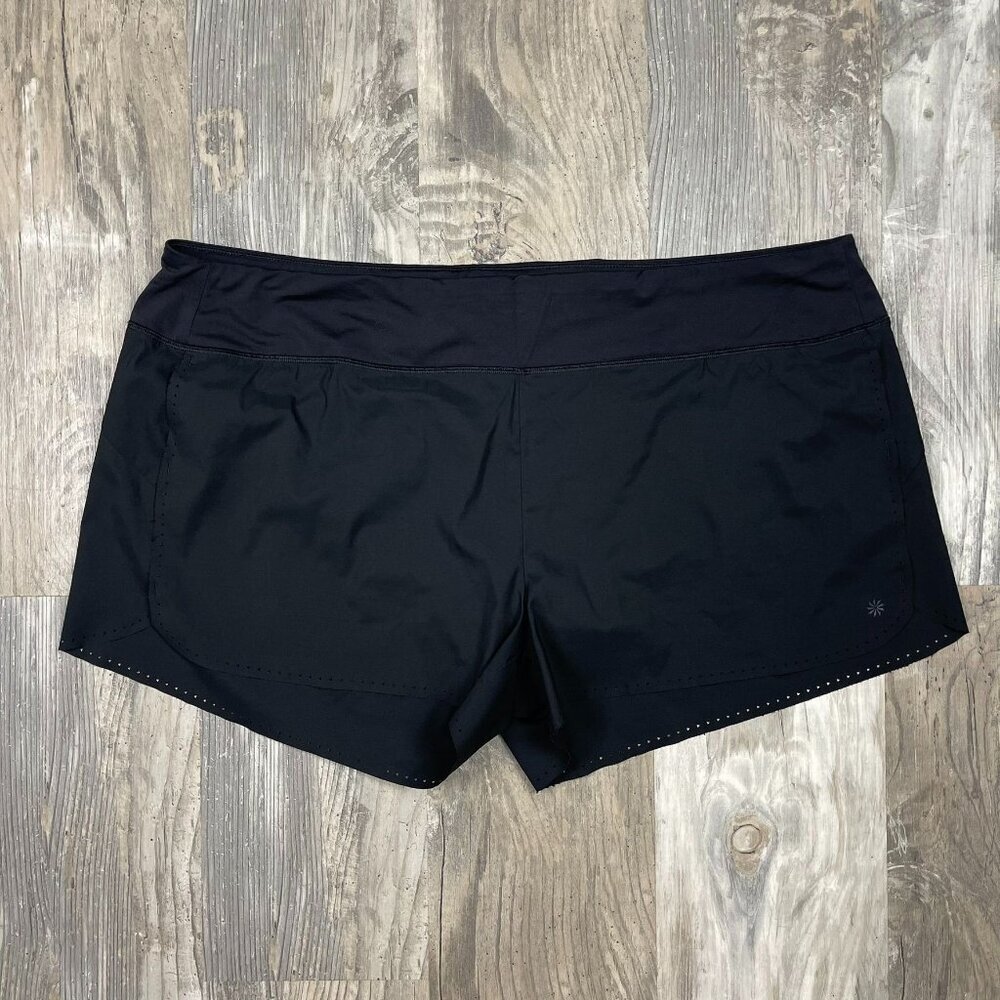 Athleta Laser Run 2 In 1 Running Shorts 2X Black Zip Pocket Built In Brief